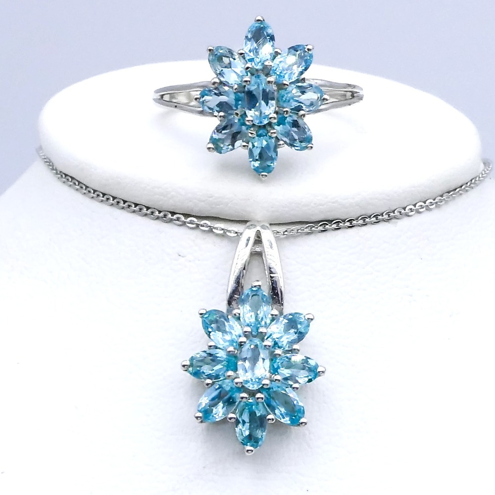 D'Joy Madagascar Paribia Apatite Silver Jewelry Set Ring 9 Pendant Necklace New